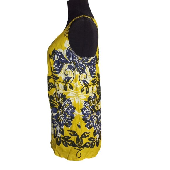 CAbi XS Tank Top Bali Floral Silk Blend Yellow Navy Sleeveless Bold Style 286 - Picture 2 of 8